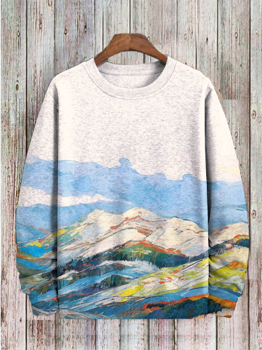 Men's Colorful Landscape Art Print Crew Neck Sweatshirt