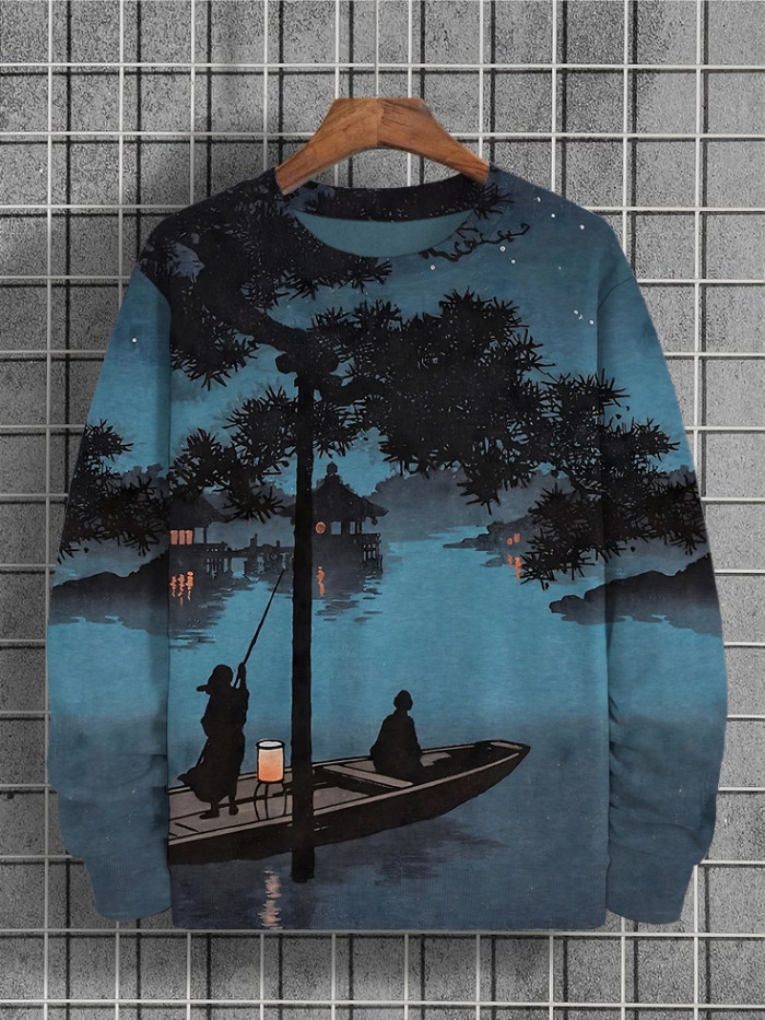 Men's Lake Night Scene Japanese Art Painting Print Sweatshirt