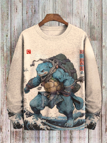 Men's Fun Turtle Japanese Samurai Ukiyo-e Art Print Sweatshirt