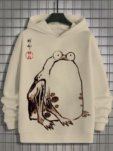 Men's Japanese Art Unhappy Frog Print Casual Hoodie