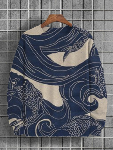Men's Art Koi Fish Painting Print Long Sleeve Sweatshirt