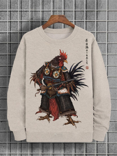 Men's Mighty Samurai Rooster Printed Casual Sweatshirt