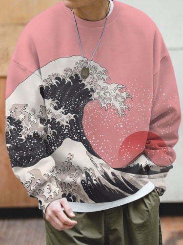 Men's Sun Rough Waves Snow Mountain Art Printed Sweatshirt