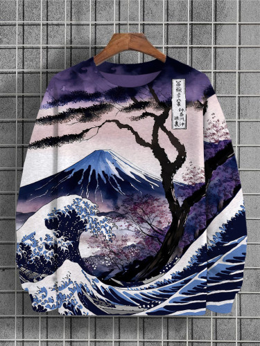 Men's Japan Waves Mount Fuji Art Print Pullover Sweatshirt