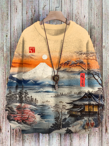 Men's Japanese Sunset Landscape Ink Art Print Sweatshirt