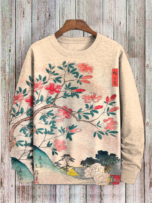 Men's Blossom Mountain Landscape Japanese Art Printed Sweatshirt