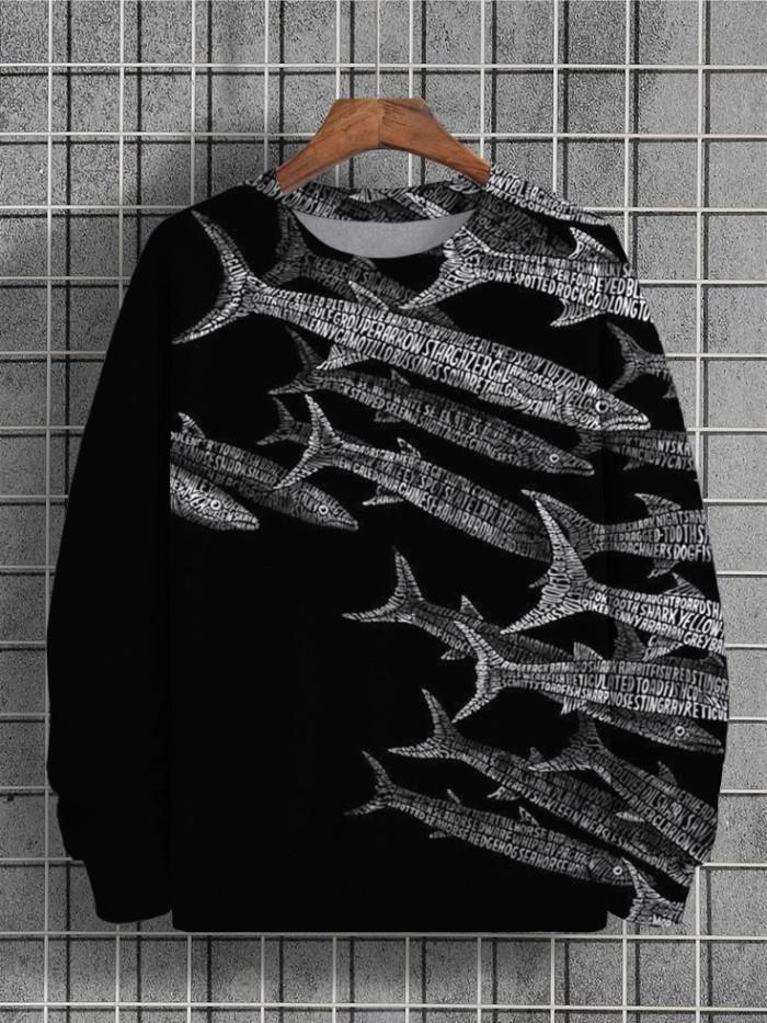 Men's Barracuda Art Fish Shaped Letter Print Casual Sweatshirt