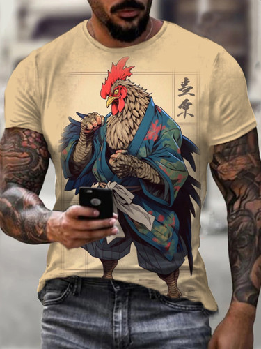 Men's Fun cock japanese samurai Art Print Casual Short Sleeve T-Shirt
