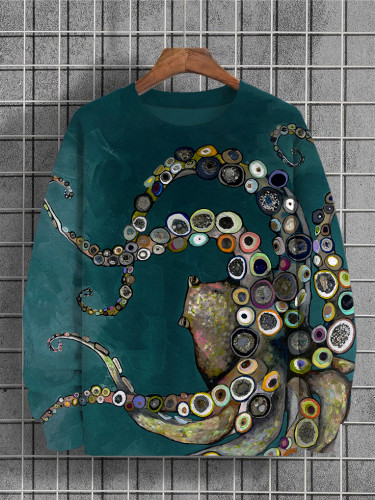 Men's Colorful Octopus Oil Painting Print Casual Sweatshirt