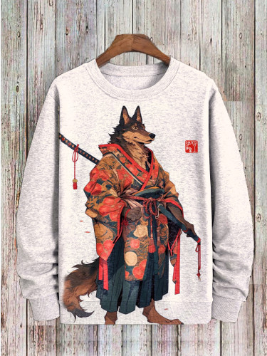 Men's Fun Dog Japanese Kimono Samurai Art Print Sweatshirt