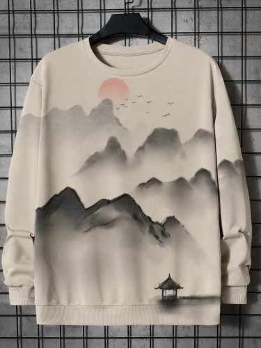 Men's Gradient Mountain Ink Art Painting Print Sweatshirt