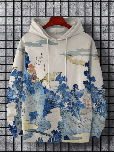 Men's Landscape Japanese Art Print Cozy Hooded Sweatshirt