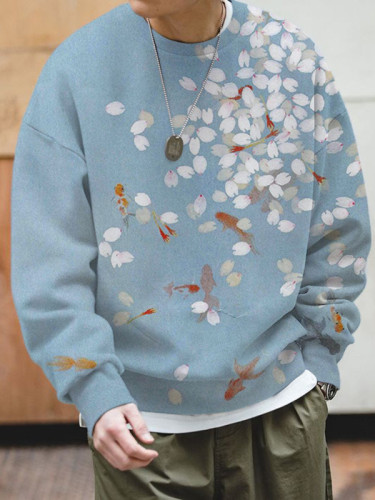 Men's Sakura Petals Koi Carp Art Print Casual Sweatshirt
