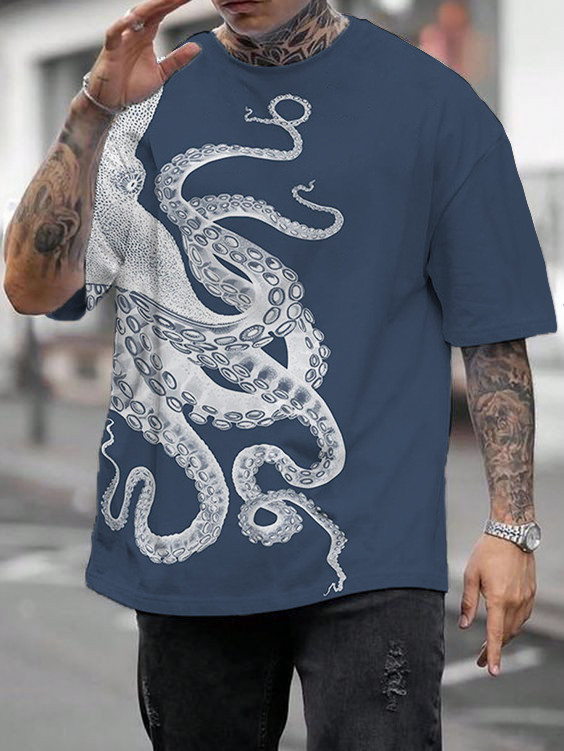 Men's Japanese Art Octopus Graphic Printed Casual T-Shirt