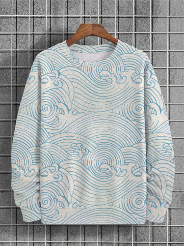 Men's Japanese Art Wave Pattern All Over Print Retro Sweatshirt