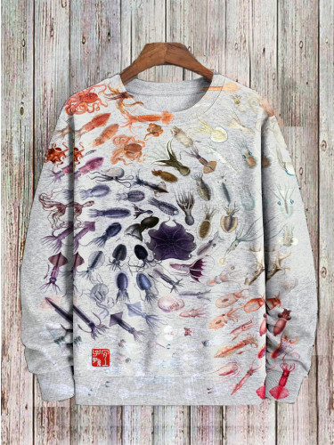 Men's Colorful Octopus Cuttlefish Squid Japanese Art Printed Sweatshirt