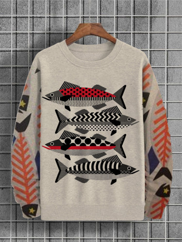 Men's Dotted Stripe Pattern Fish Japanese Art Print Sweatshirt