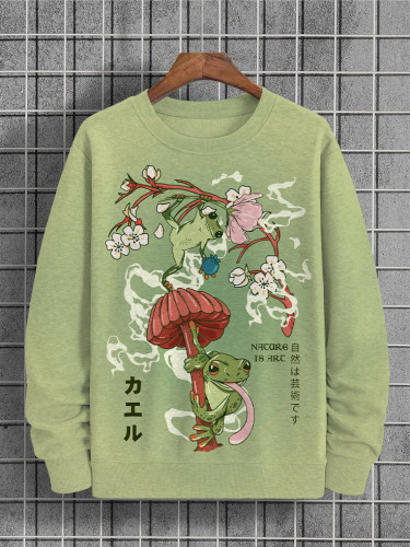 Men's Japanese Cottagecore Art Frog Floral Print Sweatshirt