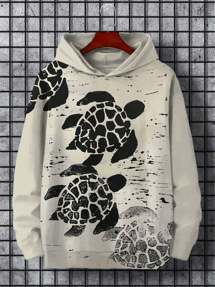 Men's Sea Turtle Lino Art Graphic Comfy Hoodie