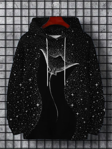 Men's Starry Spotted Eagle Rays Graphic Print Long Sleeve Hoodie