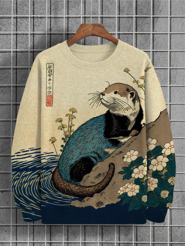 Men's Floral Otter Water Japanese Art Print Casual Sweatshirt