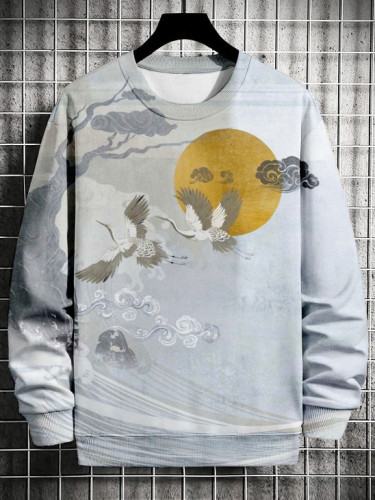 Men's Auspicious Clouds Flying Crane Vintage Art Print Sweatshirt