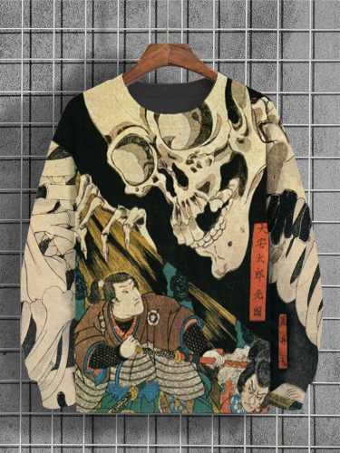 Men's Japanese Samurai Skull Skeleton Art Print Sweatshirt