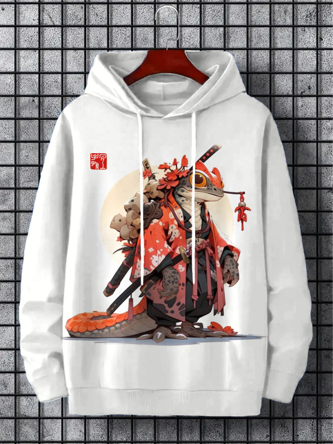 Men's Fun Frog Japanese Kimono Samurai Art Print Casual Hoodie