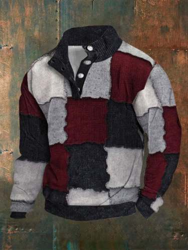 Men's Vintage Plaid Button-Down Sweatshirt