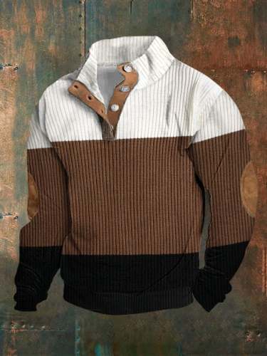Men's Casual Tri-Color Contrast Sweater Pullover