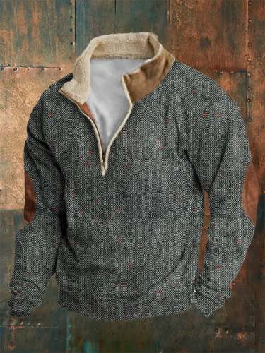 Men'S Retro Print Zipper Stand Collar Sweatshirt