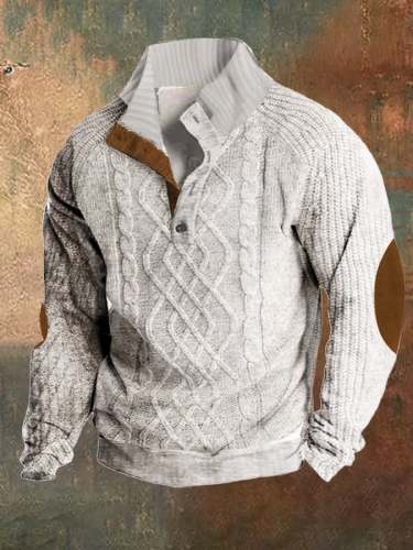 Men's Retro Simple Casual Color Block Stand Collar Sweater