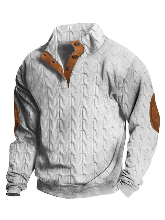 Men's Retro Geometric Woolen Standing Collar Button Sweater