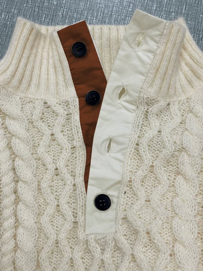 Men's Retro Simple Casual Color Block Stand Collar Sweater