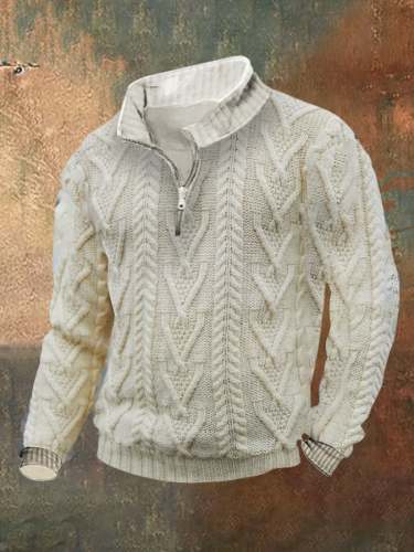 Men's Retro Simple Casual Zipper Pullover Sweater