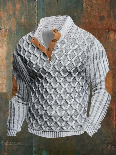 Men's Argyle Stripes Button-Down Knit Sweater