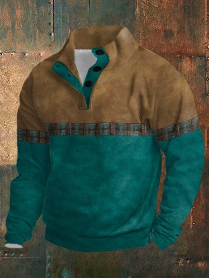 🔥BUY 3 GET 10% OFF🔥Men's Retro Western Color Block Print Long Sleeve Sweatshirt