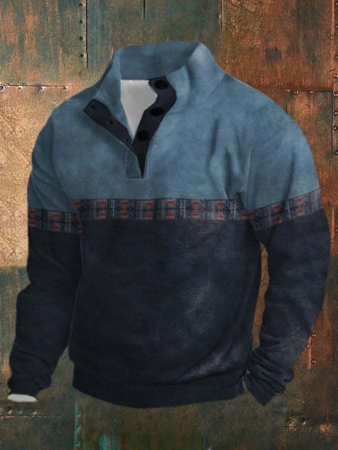 🔥BUY 3 GET 10% OFF🔥Men's Retro Western Color Block Print Long Sleeve Sweatshirt