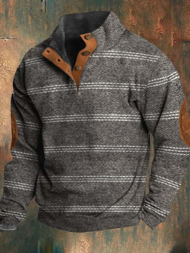 🔥BUY 2 GET 10% OFF🔥Men's Western Retro Print Element Design Stand Collar Button Sweatshirt