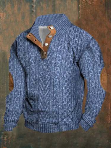 Men's Solid Color Printed Standing Collar Casual Sweatshirt