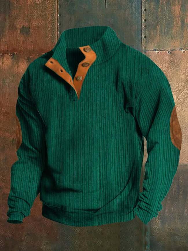 Men's St. Patrick's Day Jacquard Print Stand Collar Button-Down Sweatshirt