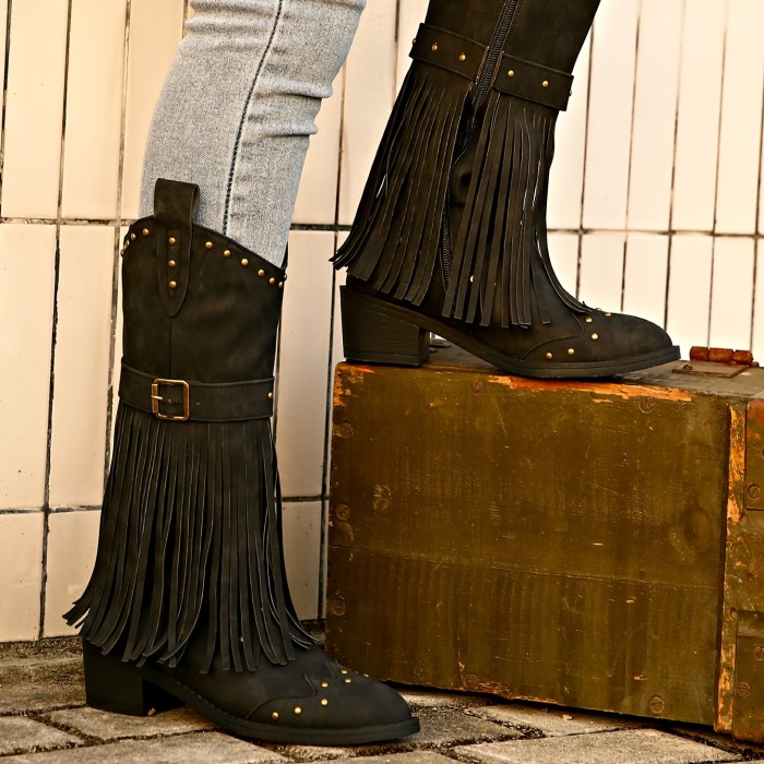 Women's Tassel Decor Chunky Heel Boots
