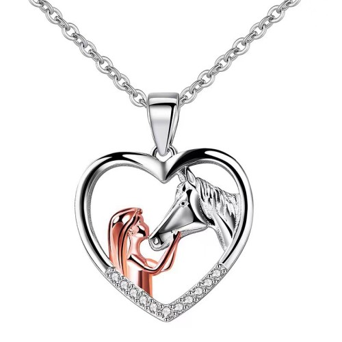 Hollow With Horse Pendant Necklace Inlaid Zircon Silver Plated Cute Design For Women Teen Birthday Holiday Gift