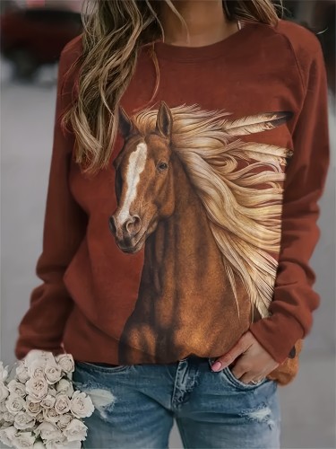 Western Ethnic Horse Print Sweatshirt