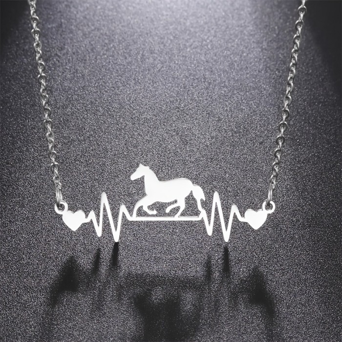 New Horse Heart Beat Electrocardiogram Necklace Lady Stainless Steel Personality Simple Street Shot Accessories