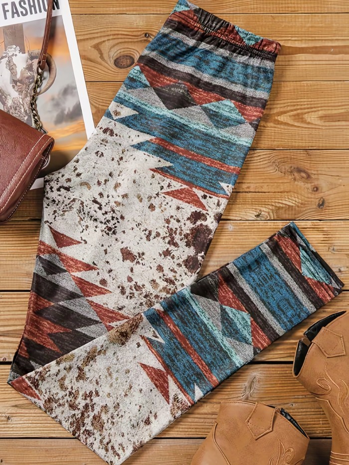 Women's Plus Tie Dye Aztec Print Medium Stretch Casual Leggings