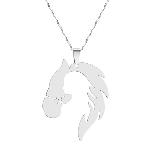 1pc Stainless Steel Handmade Hollow Out Girl Horse Pendant Necklace For Men