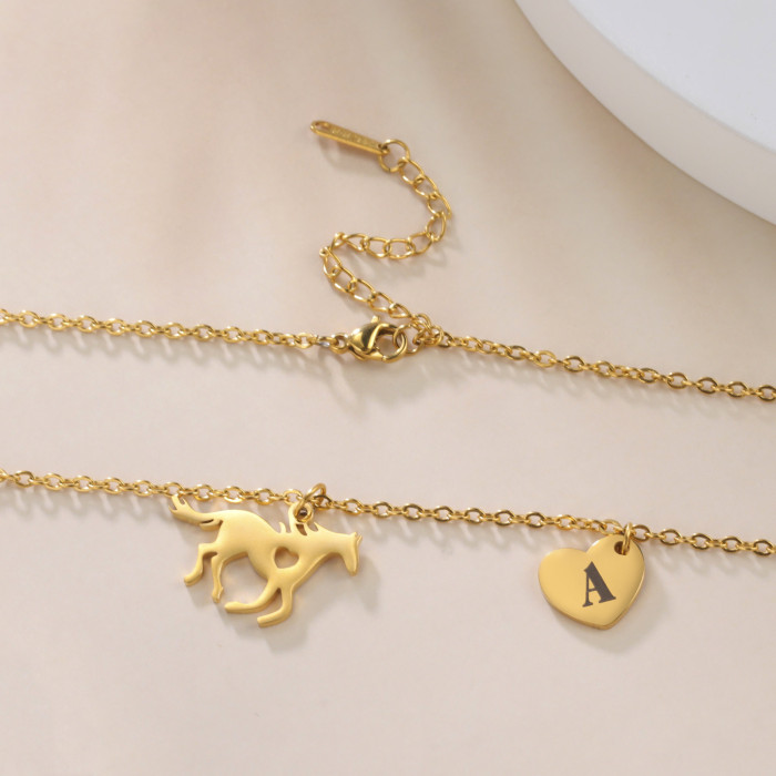26 English Letter Heart Necklaces Cute Animal Running Horse Chain Pendant Necklace For Women Jewelry Party Gifts