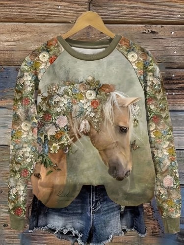Floral & Horse Print T-shirt