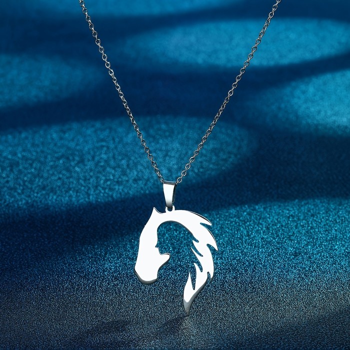 1pc Stainless Steel Handmade Hollow Out Girl Horse Pendant Necklace For Men